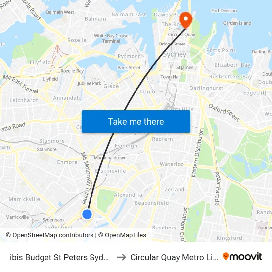 ibis Budget St Peters Sydney to Circular Quay Metro Link map
