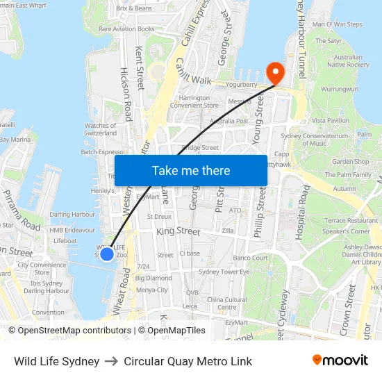 Wild Life Sydney to Circular Quay Metro Link map