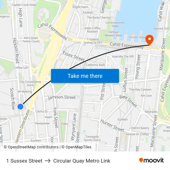 1 Sussex Street to Circular Quay Metro Link map