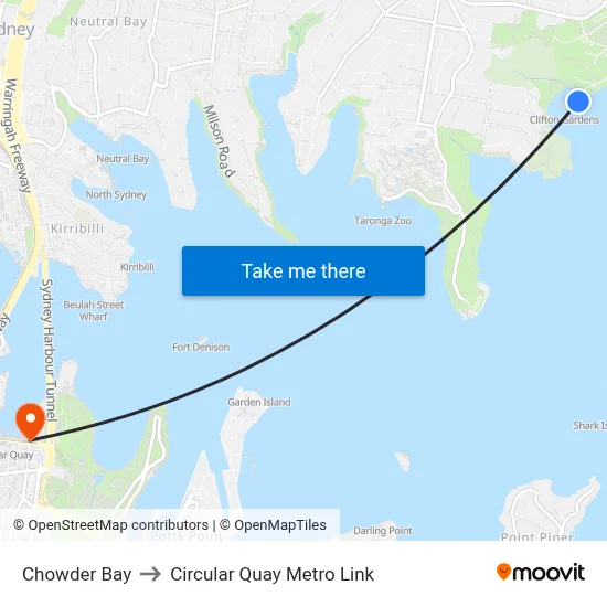 Chowder Bay to Circular Quay Metro Link map