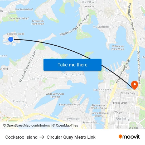 Cockatoo Island to Circular Quay Metro Link map