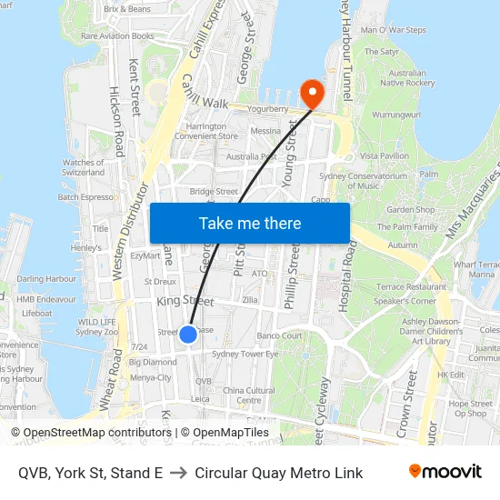 QVB, York St, Stand E to Circular Quay Metro Link map