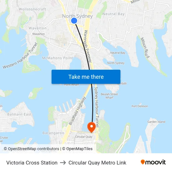 Victoria Cross Station to Circular Quay Metro Link map
