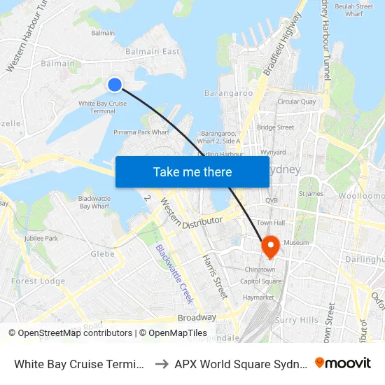 White Bay Cruise Terminal to APX World Square Sydney map