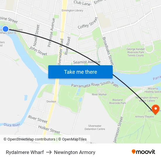 Rydalmere Wharf to Newington Armory map