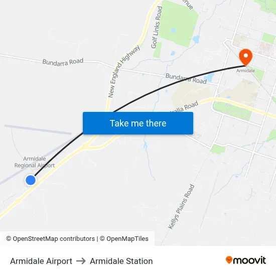 Armidale Airport to Armidale Station map