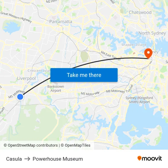 Casula to Powerhouse Museum map