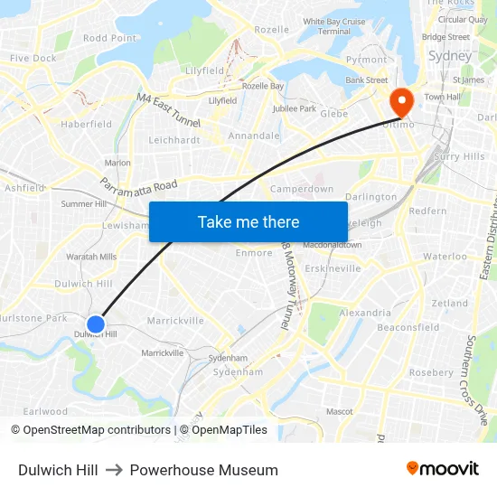 Dulwich Hill to Powerhouse Museum map