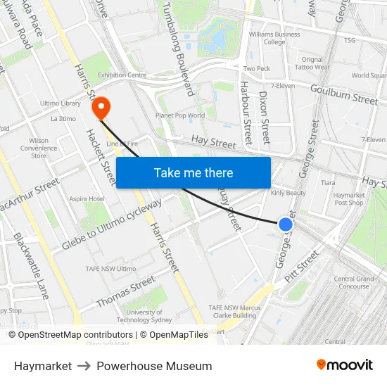Haymarket to Powerhouse Museum map