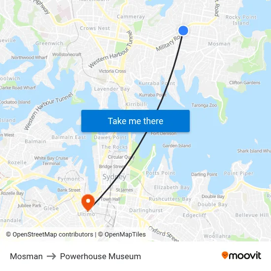 Mosman to Powerhouse Museum map