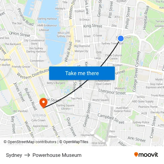 Sydney to Powerhouse Museum map