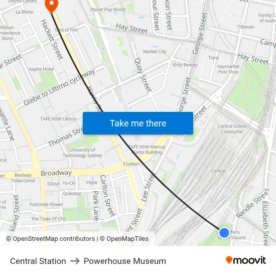Central Station to Powerhouse Museum map