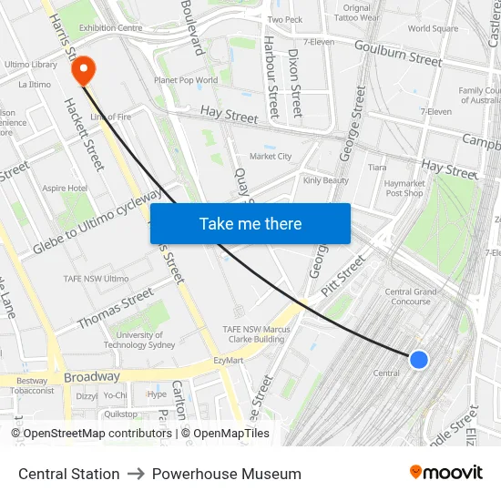 Central Station to Powerhouse Museum map