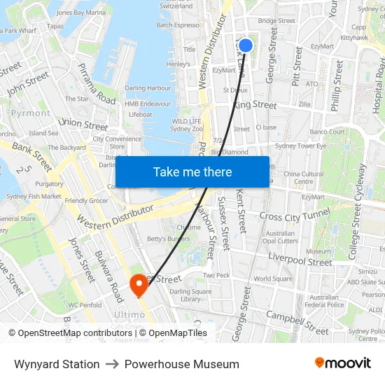 Wynyard Station to Powerhouse Museum map