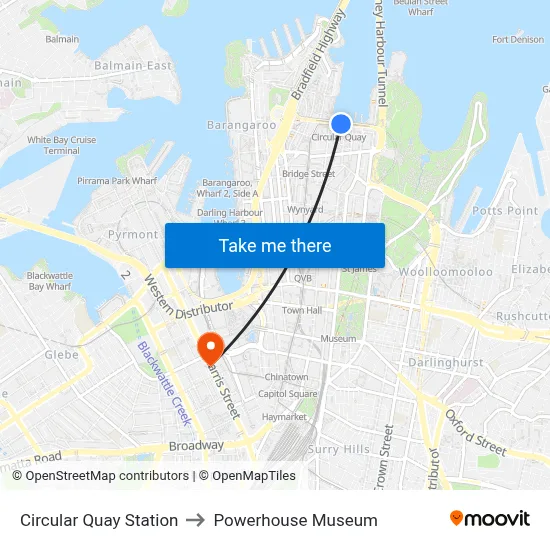 Circular Quay Station to Powerhouse Museum map