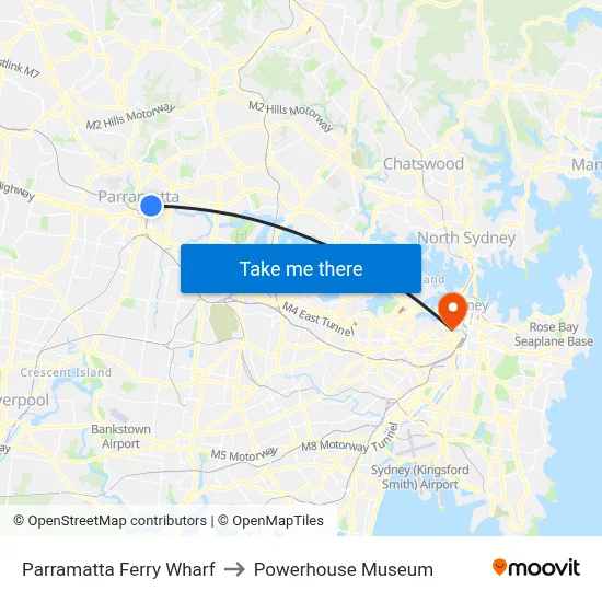 Parramatta Ferry Wharf to Powerhouse Museum map