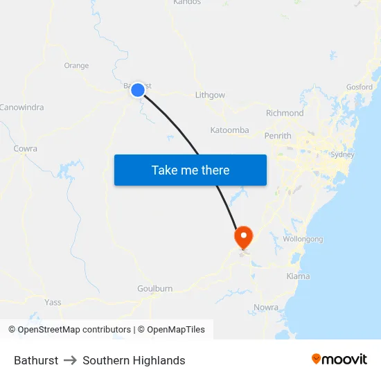 Bathurst to Southern Highlands map