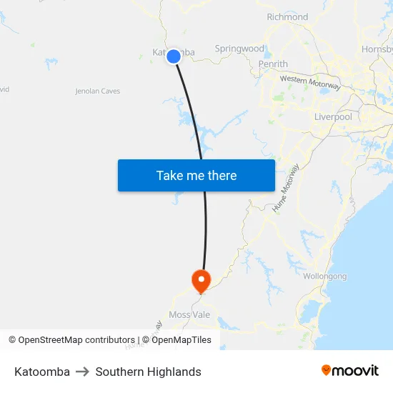 Katoomba to Southern Highlands map
