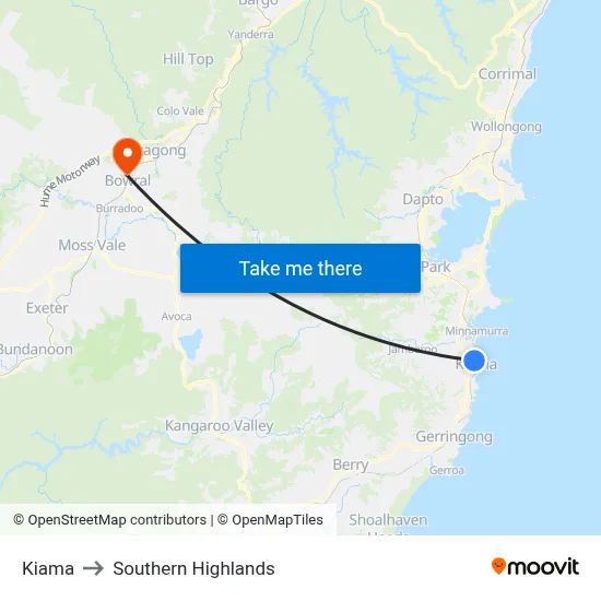 Kiama to Southern Highlands map