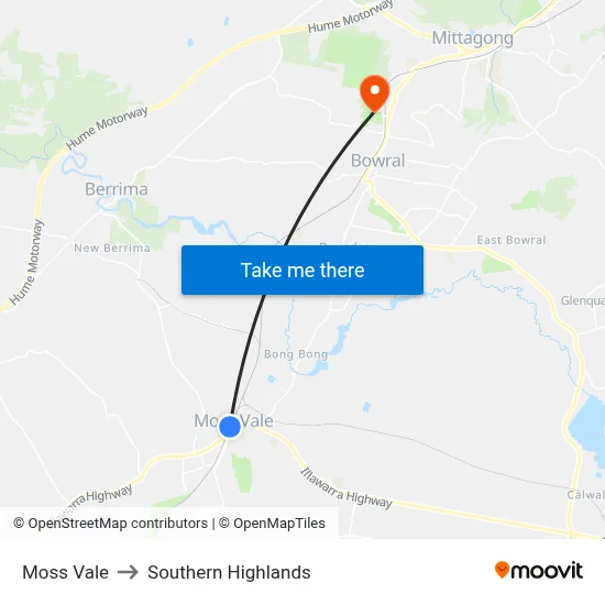 Moss Vale to Southern Highlands map