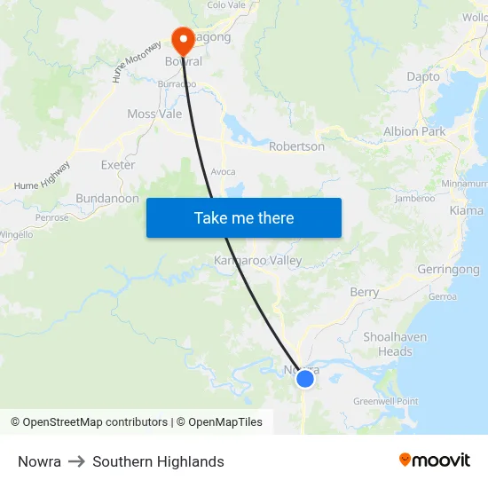 Nowra to Southern Highlands map