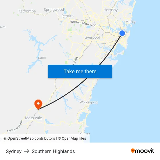 Sydney to Southern Highlands map