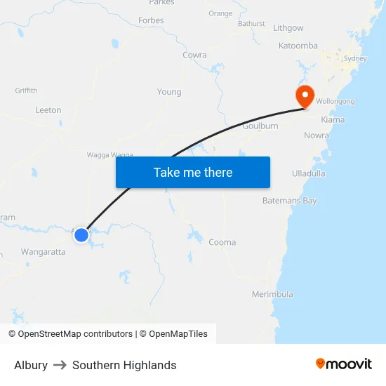 Albury to Southern Highlands map