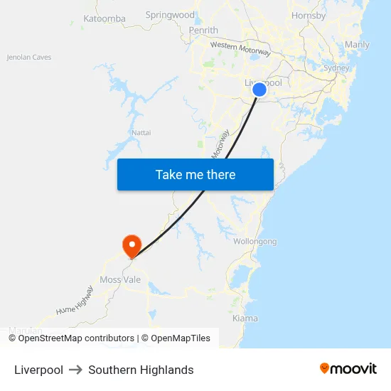 Liverpool to Southern Highlands map