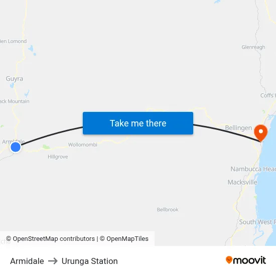 Armidale to Urunga Station map