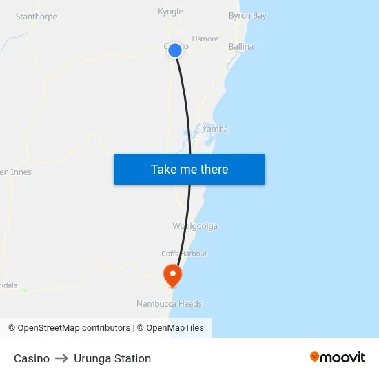 Casino to Urunga Station map