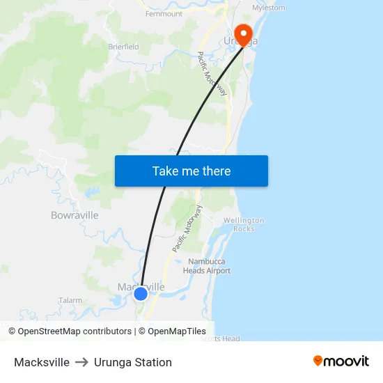 Macksville to Urunga Station map