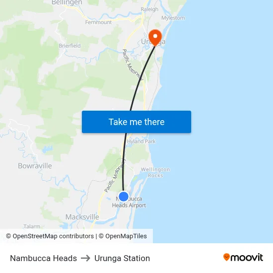 Nambucca Heads to Urunga Station map