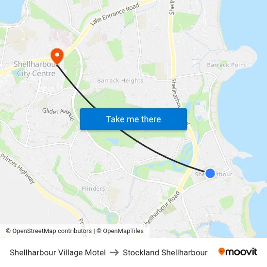 Shellharbour Village Motel to Stockland Shellharbour map