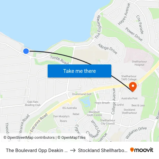 The Boulevard Opp Deakin St to Stockland Shellharbour map
