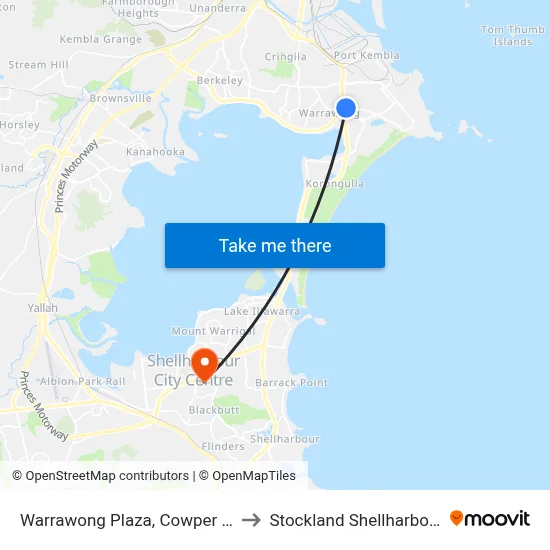 Warrawong Plaza, Cowper St to Stockland Shellharbour map