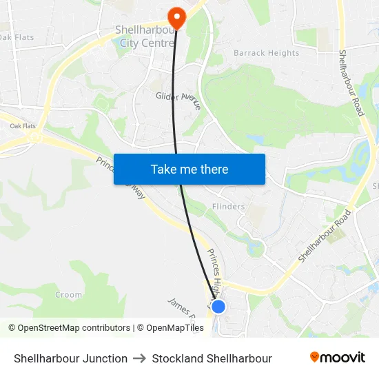 Shellharbour Junction to Stockland Shellharbour map