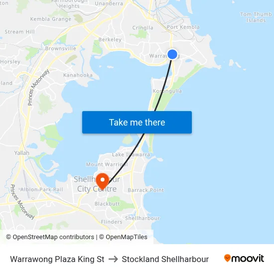 Warrawong Plaza King St to Stockland Shellharbour map