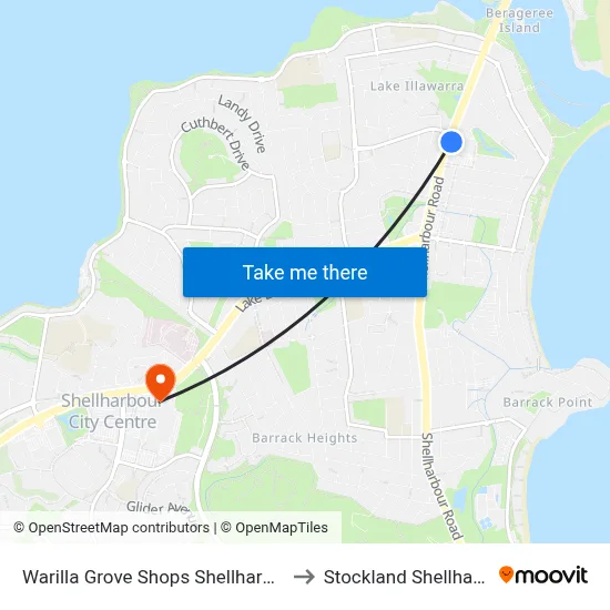 Warilla Grove Shops Shellharbour Rd to Stockland Shellharbour map