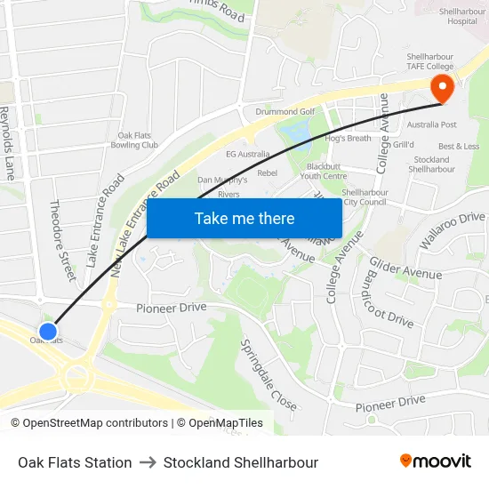 Oak Flats Station to Stockland Shellharbour map