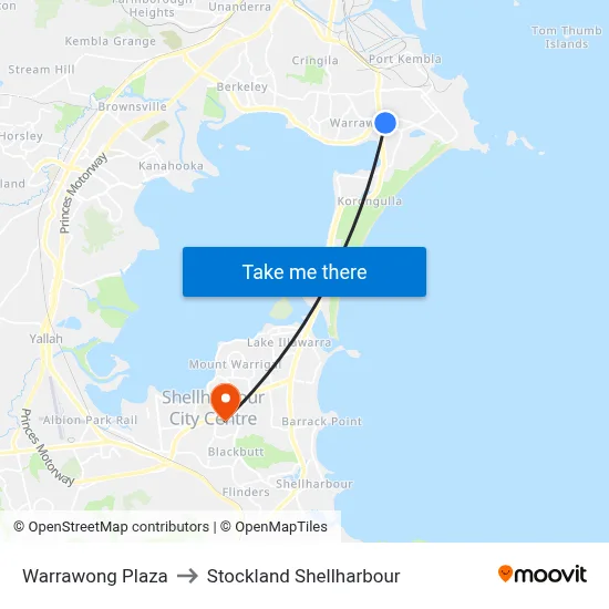 Warrawong Plaza to Stockland Shellharbour map