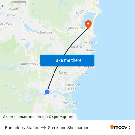 Bomaderry Station to Stockland Shellharbour map