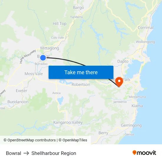 Bowral to Shellharbour Region map