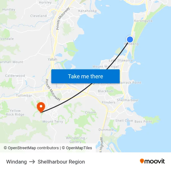 Windang to Shellharbour Region map