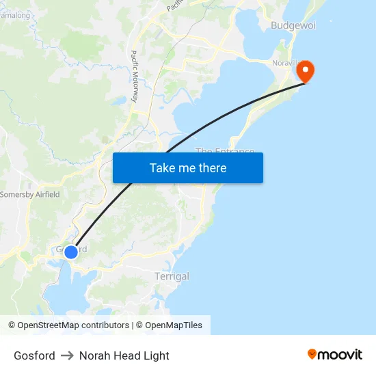 Gosford to Norah Head Light map
