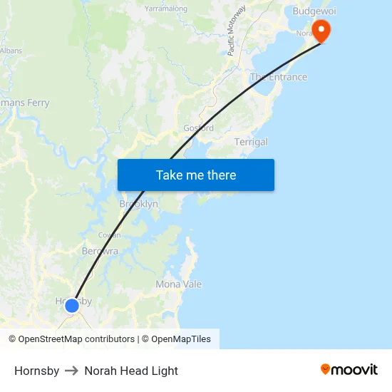 Hornsby to Norah Head Light map