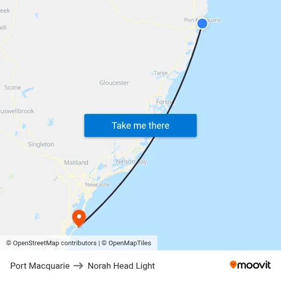 Port Macquarie to Norah Head Light map
