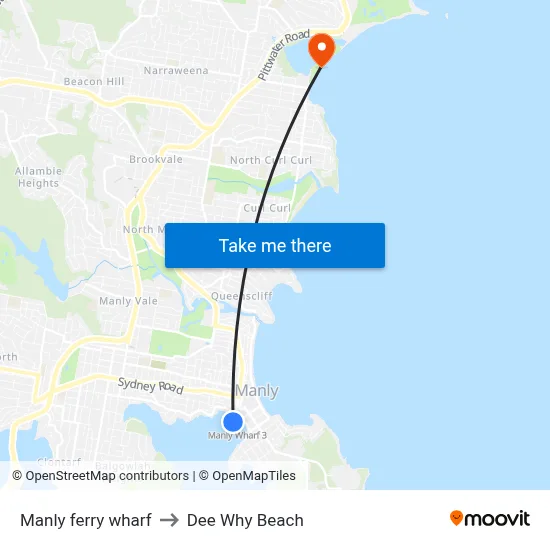 Manly ferry wharf to Dee Why Beach map
