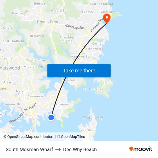 South Mosman Wharf to Dee Why Beach map
