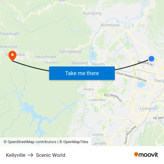 Kellyville to Scenic World map