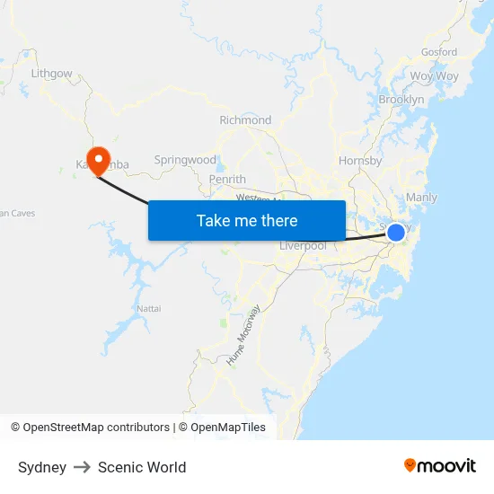 Sydney to Scenic World map